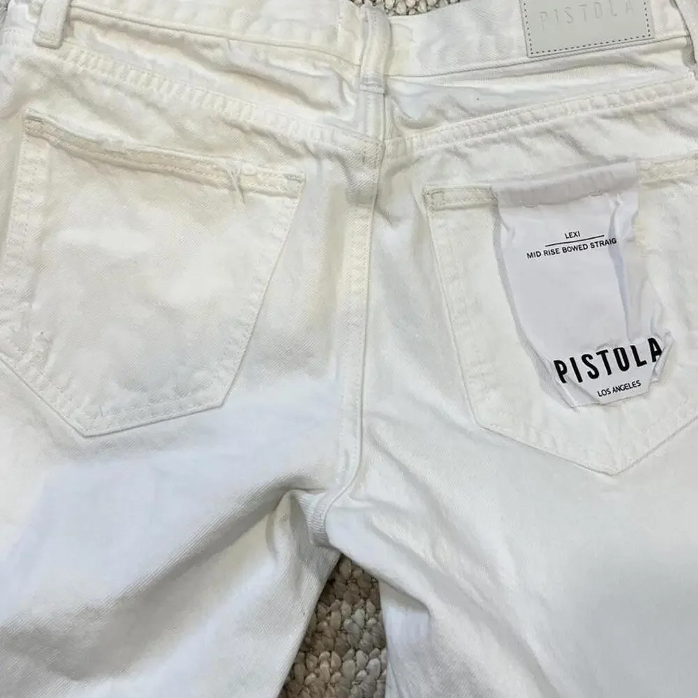 PISTOLA Lexi Mid Rise Bowed Straight Jeans - Luxe White Vintage - Picture 6 of 6
